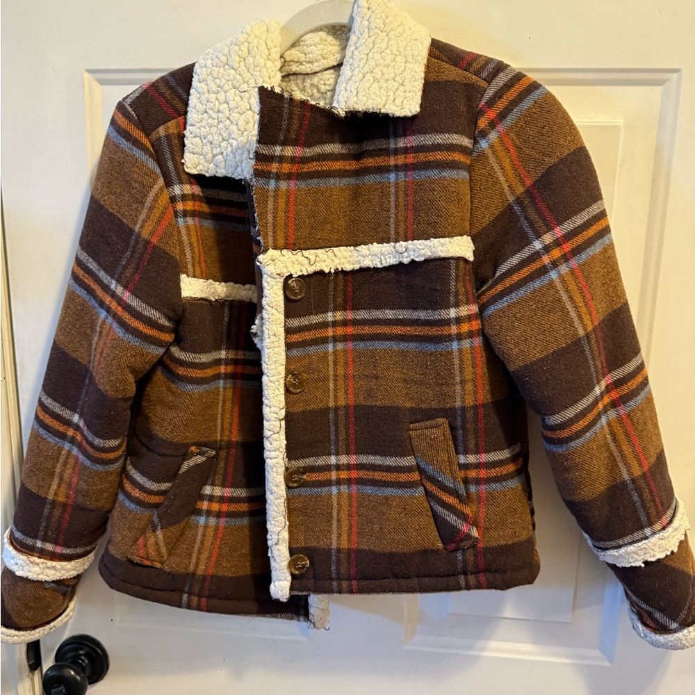 Maurices Brown Plaid Jacket with Cream Accents